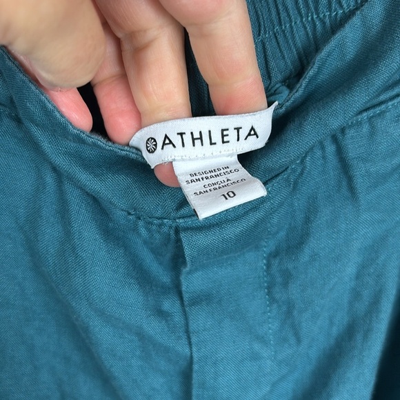 Athleta Playa Linen Wide Crop Teal Pants - Size 10 - Picture 6 of 10